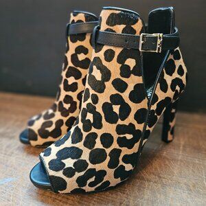 Michael Kors Lawson Leopard Print Calf Hair Open-Toe Ankle Boot